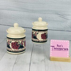 Preferred Stock PAISLEY GARDEN Floral Sprays Stoneware Coffee Tea Canister Set 2